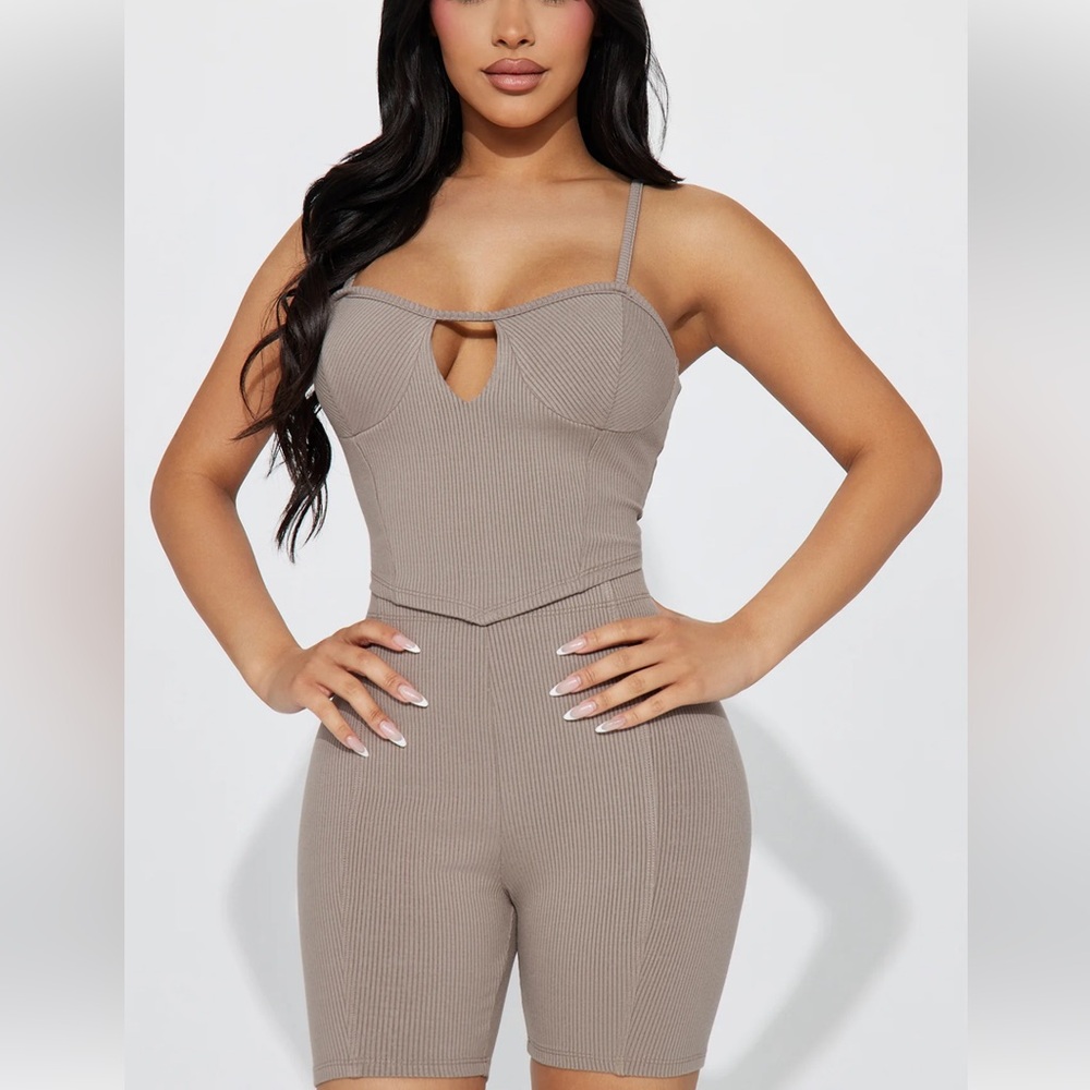 Helen Heavy Rib Short Set - Mocha